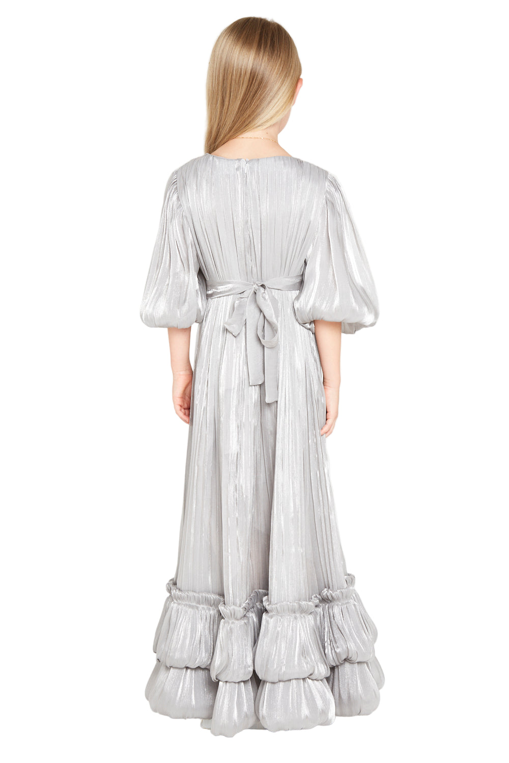 Organza Pleated Gown with Bubble Hem