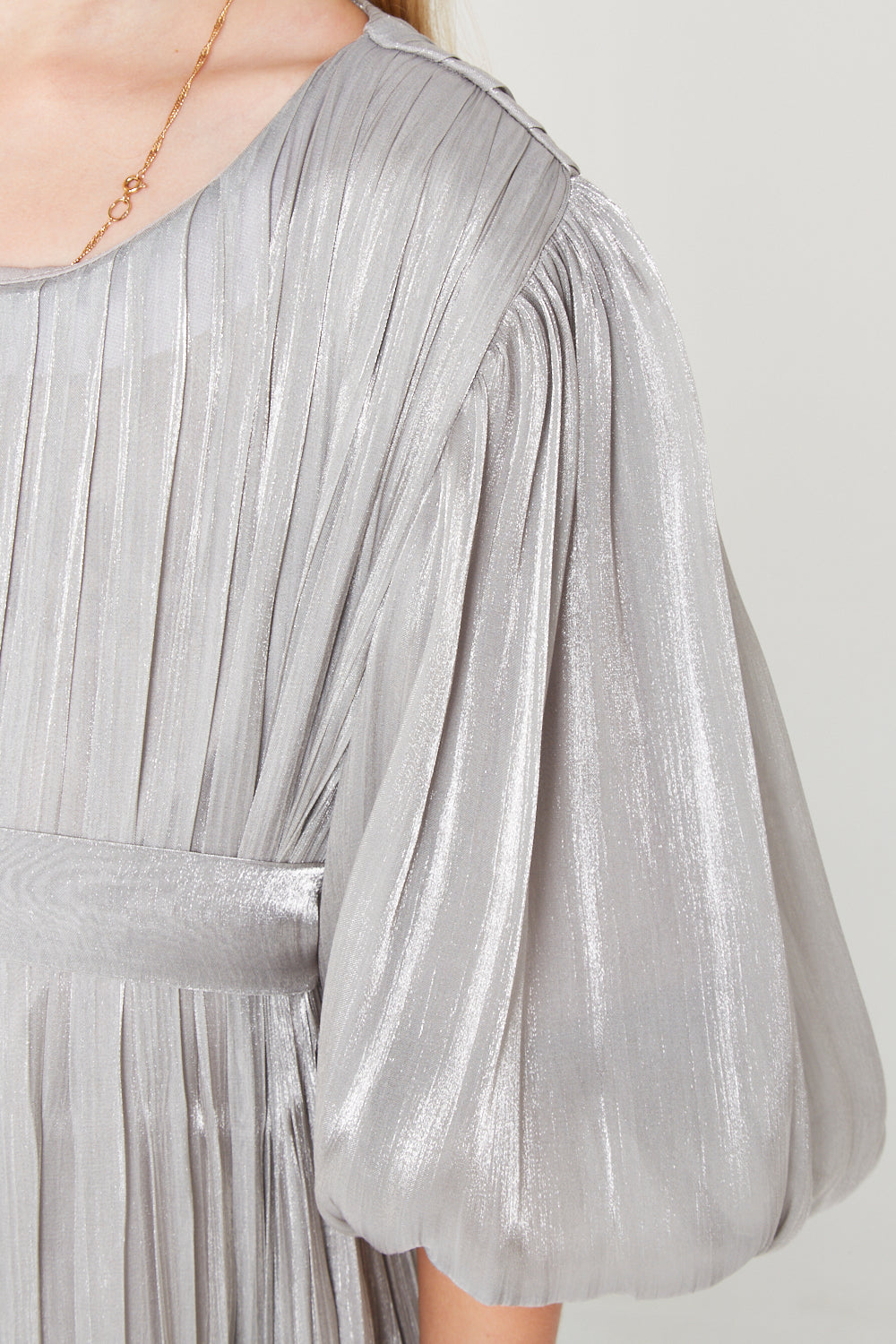 Organza Pleated Gown with Bubble Hem