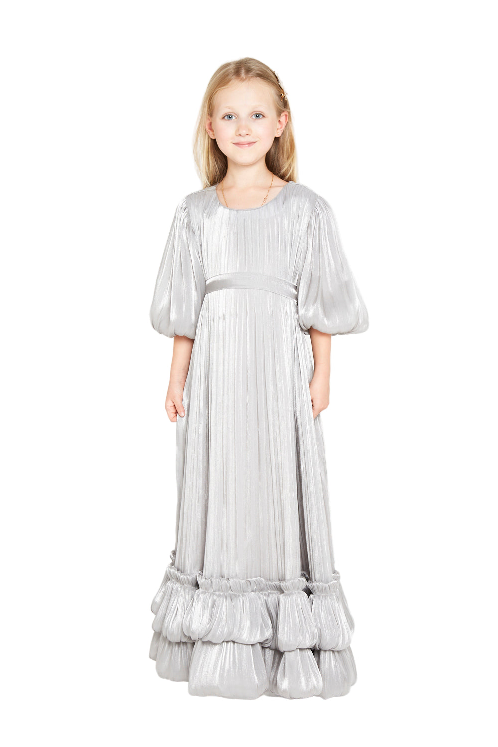 Organza Pleated Gown with Bubble Hem