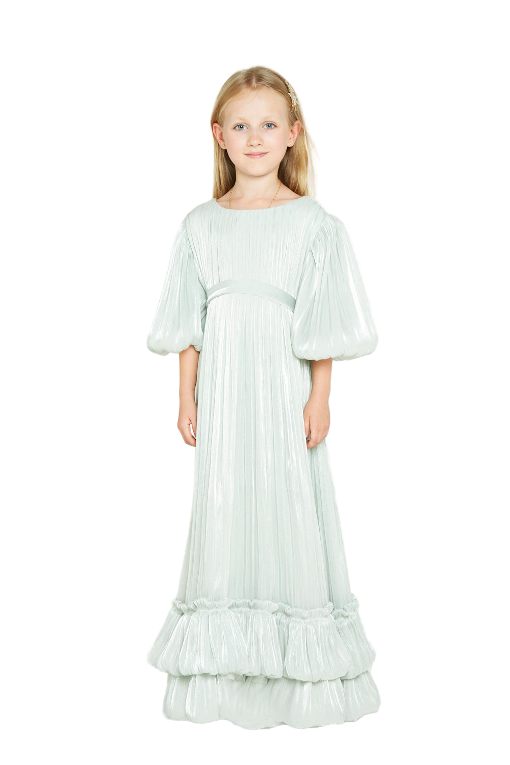 Organza Pleated Gown with Bubble Hem