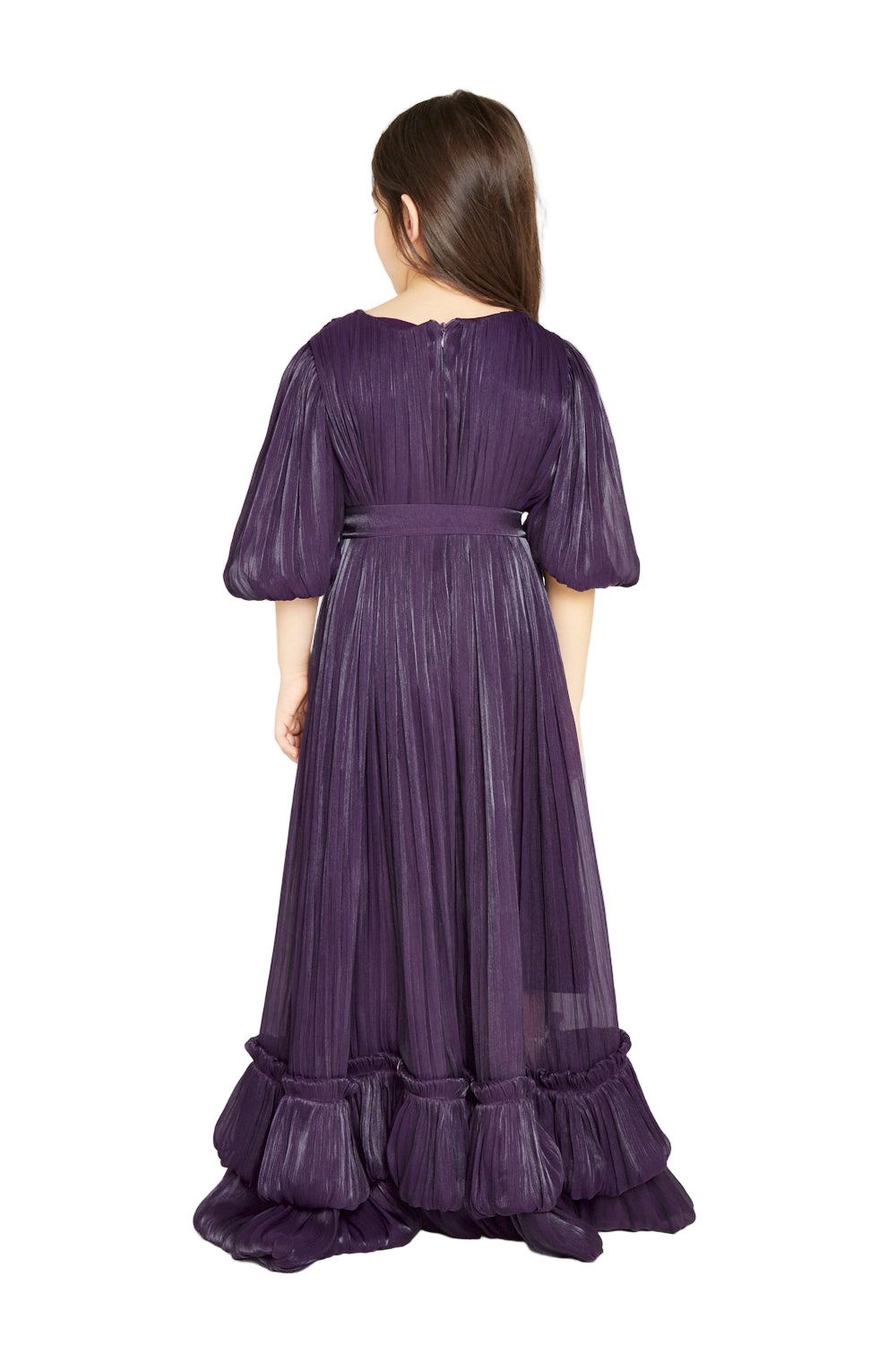 Organza Pleated Gown with Bubble Hem