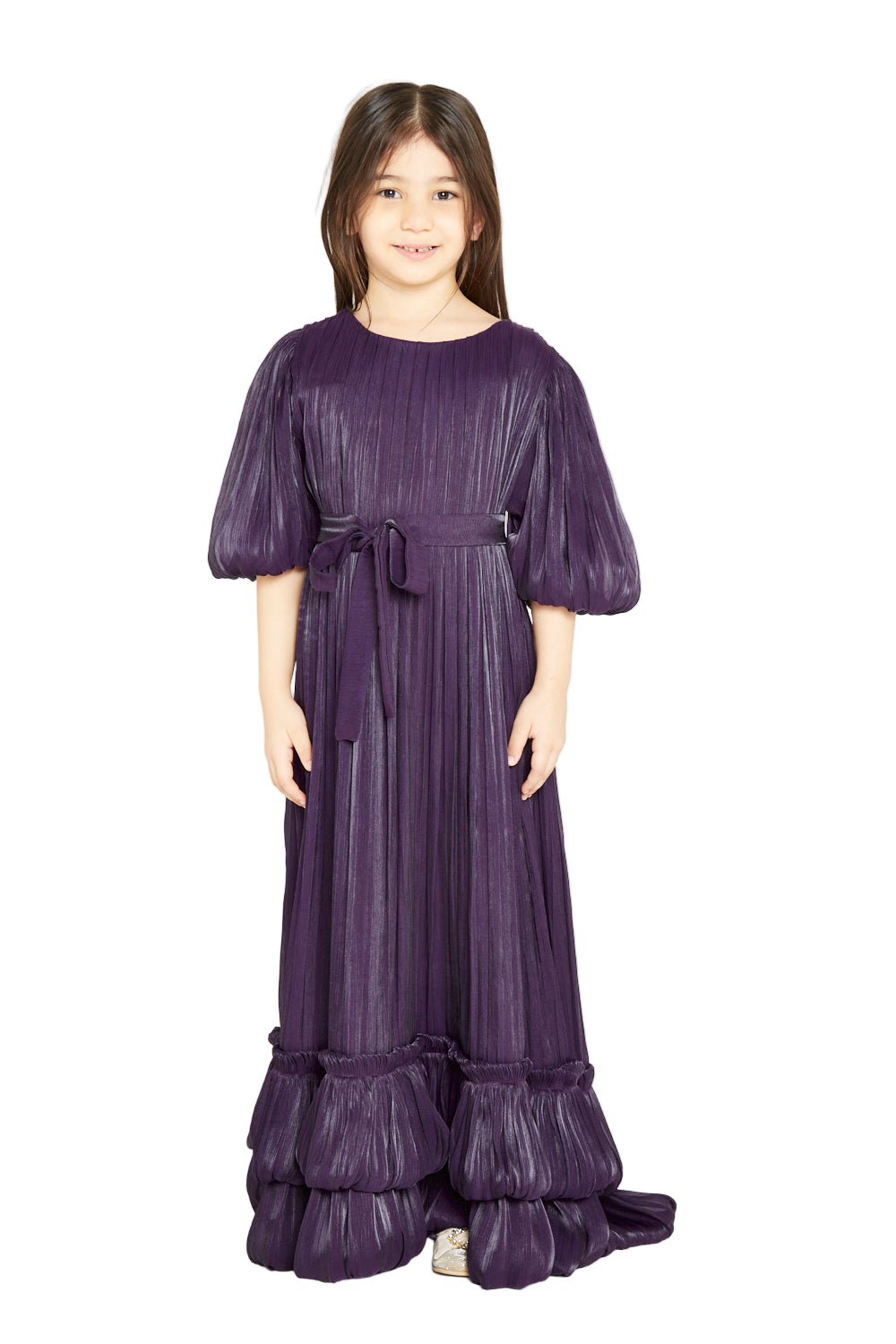 Organza Pleated Gown with Bubble Hem