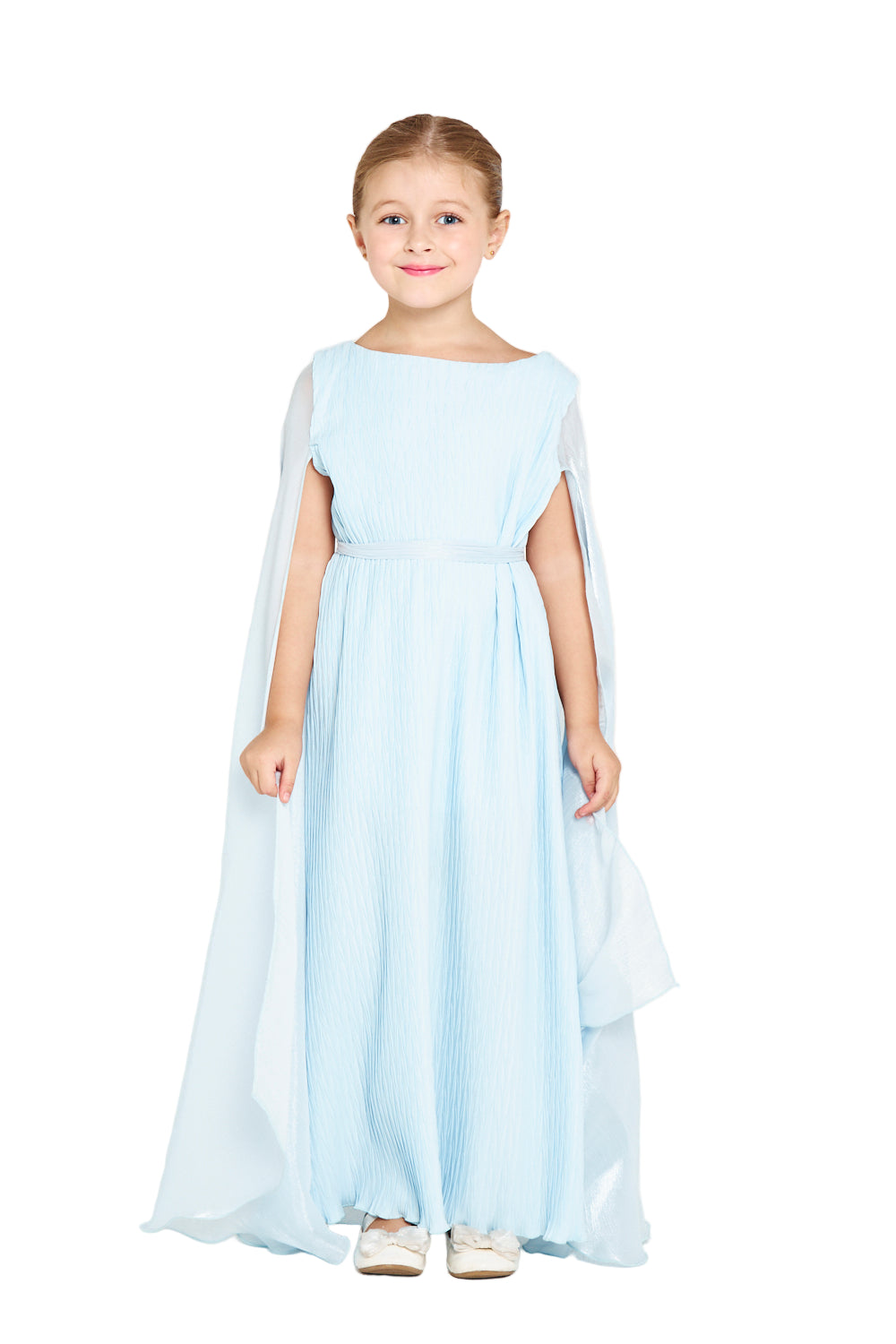 Crinkle-Pleated Gown with Draped Cape