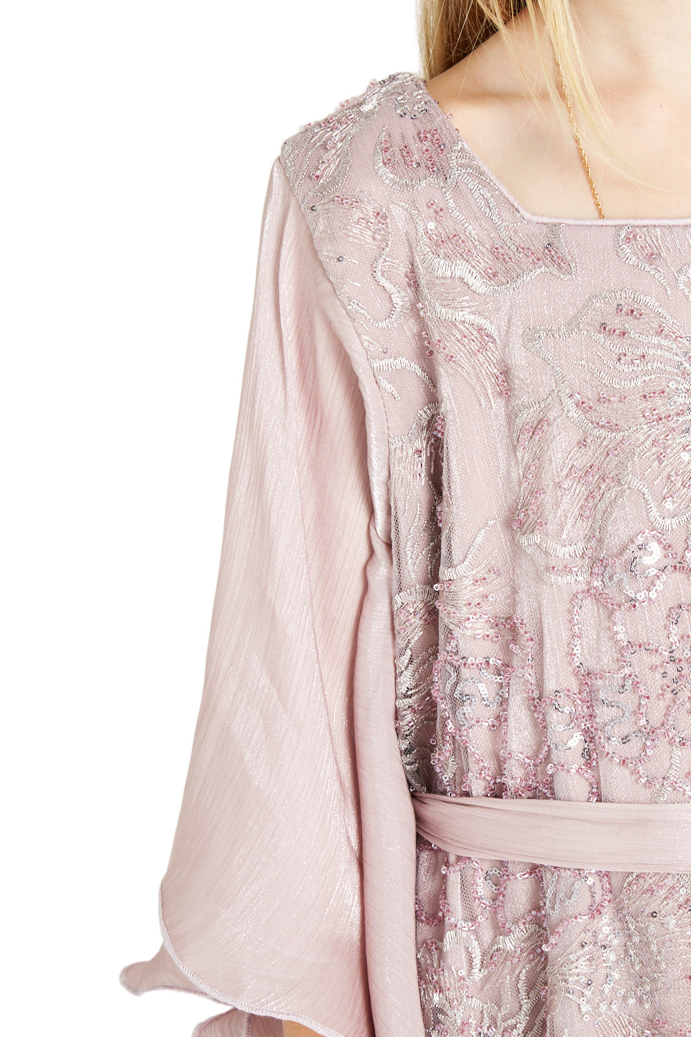 Embroidered Dress with Ruffle Cape Sleeves