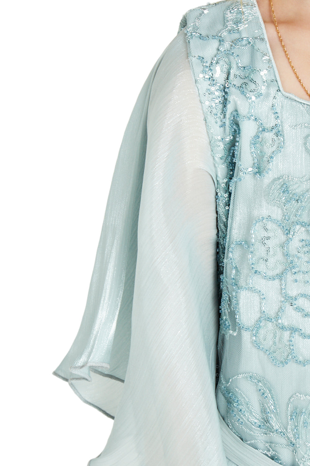 Embroidered Dress with Ruffle Cape Sleeves