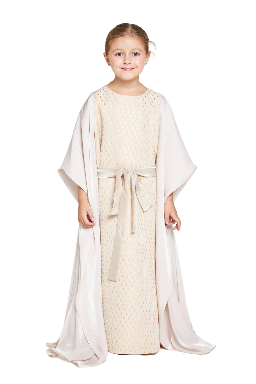 Metallic Jacquard Dress with Cape