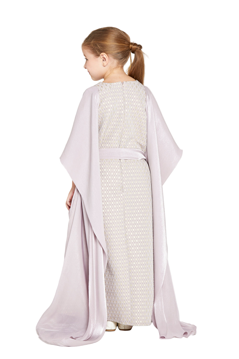 Metallic Jacquard Dress with Cape