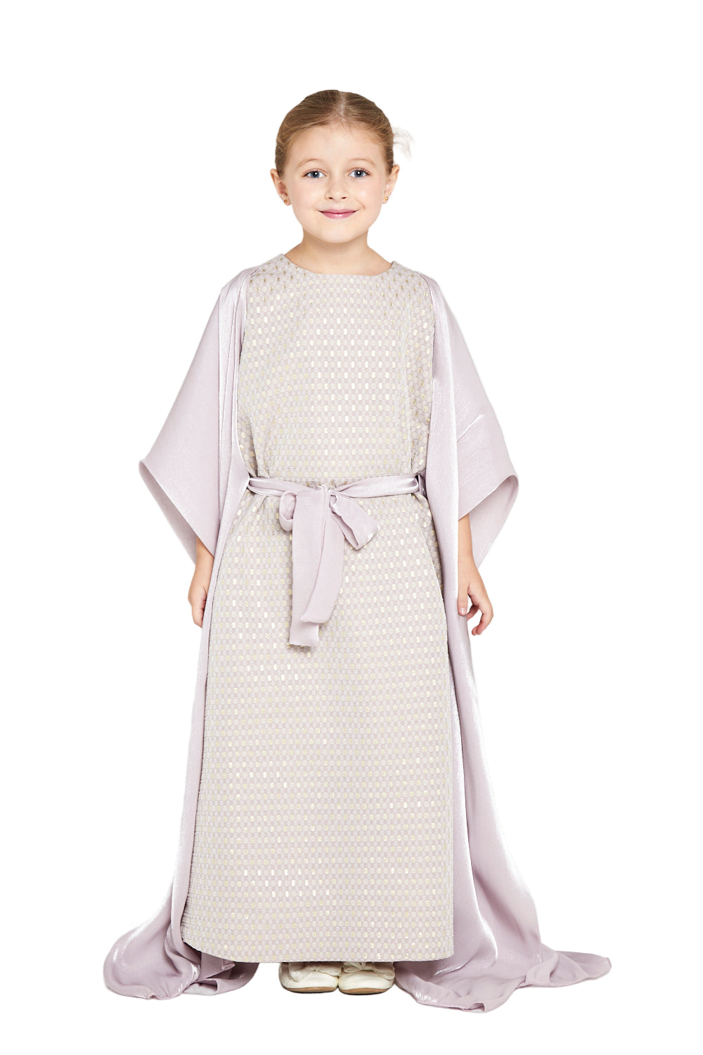 Metallic Jacquard Dress with Cape