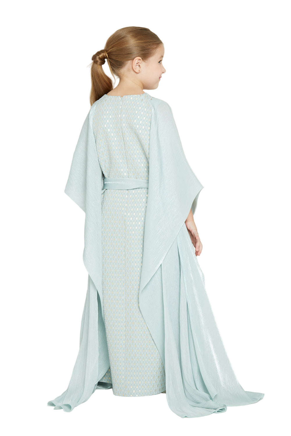 Metallic Jacquard Dress with Cape