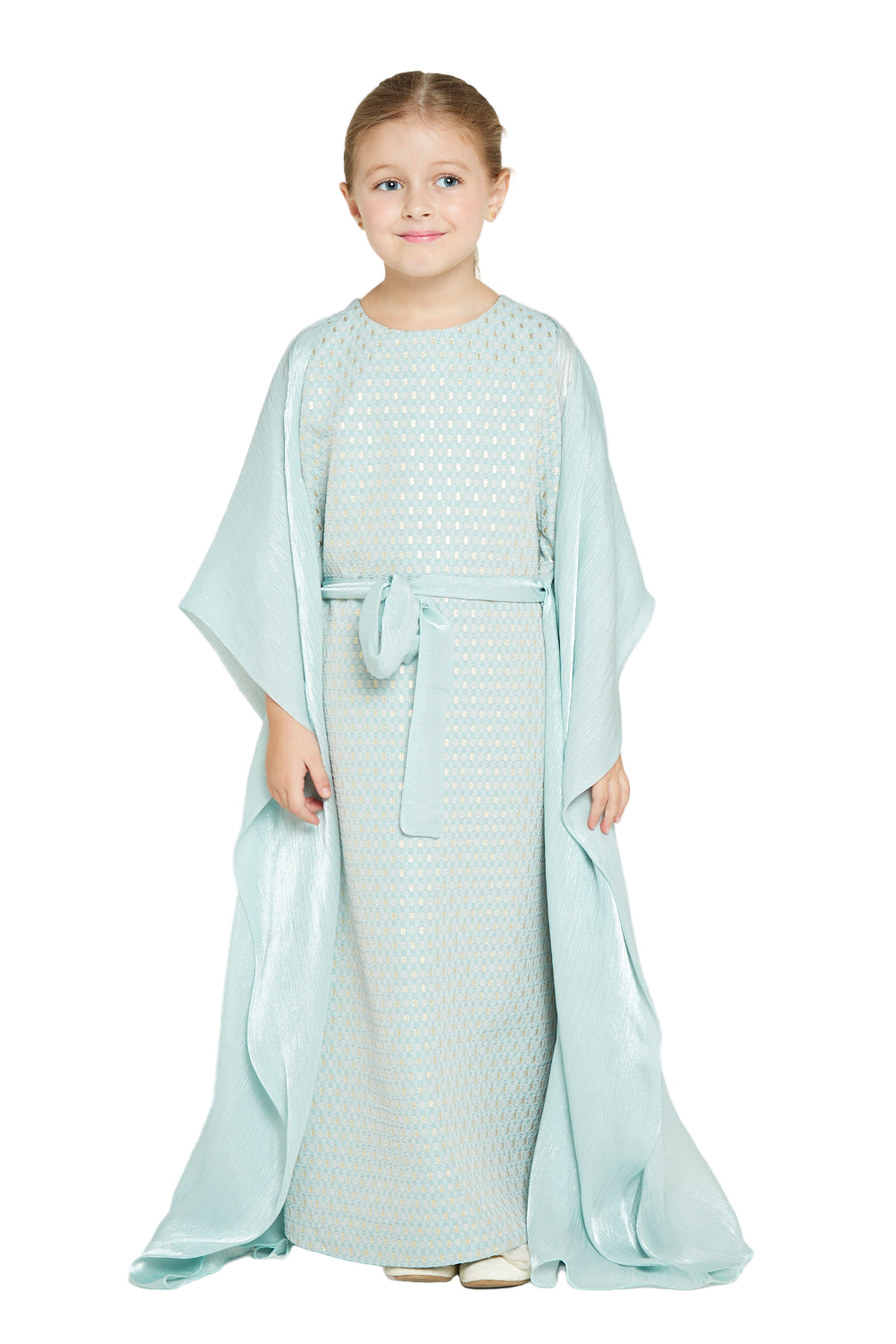 Metallic Jacquard Dress with Cape