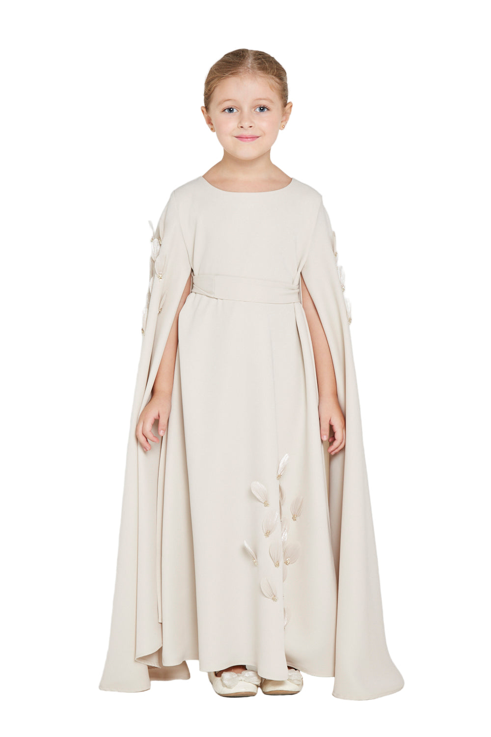 Cape Gown with Petal Florals Appliqué