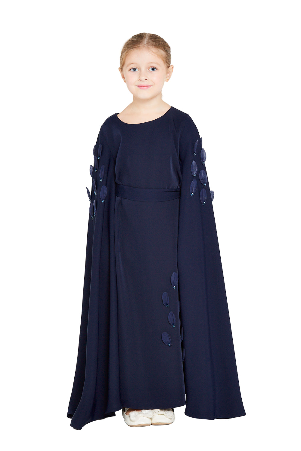 Cape Gown with Petal Florals Appliqué