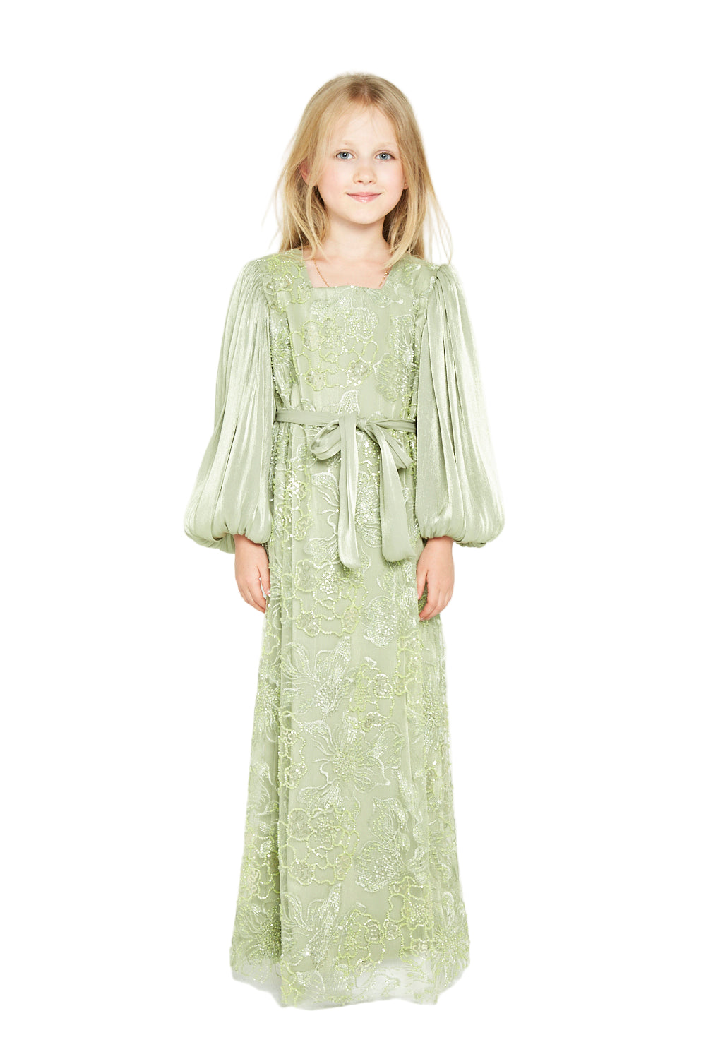 Embroidered Puff-Sleeve Dress