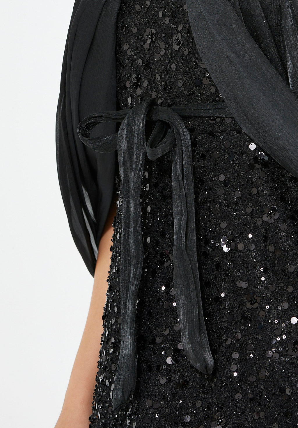 All-Over Sequined Gown with Draped Overlay