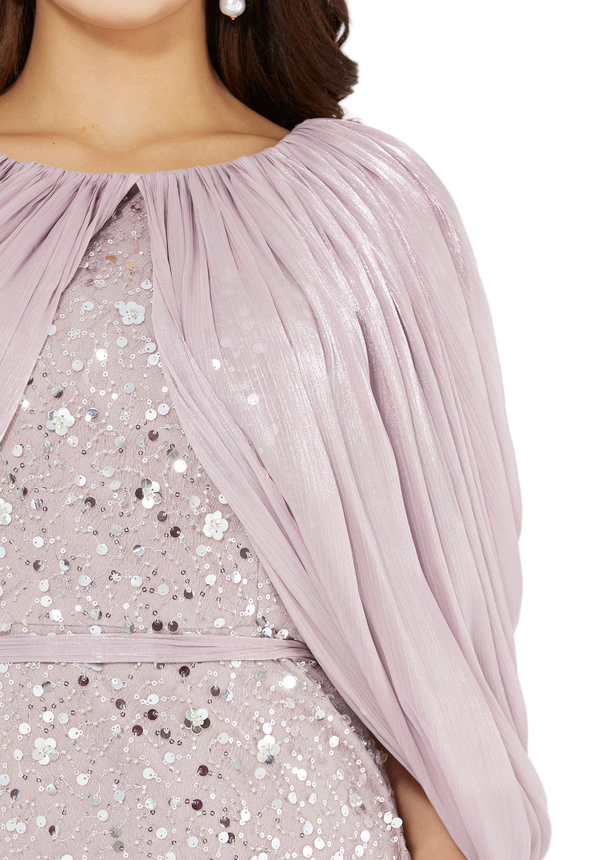 All-Over Sequined Gown with Draped Overlay