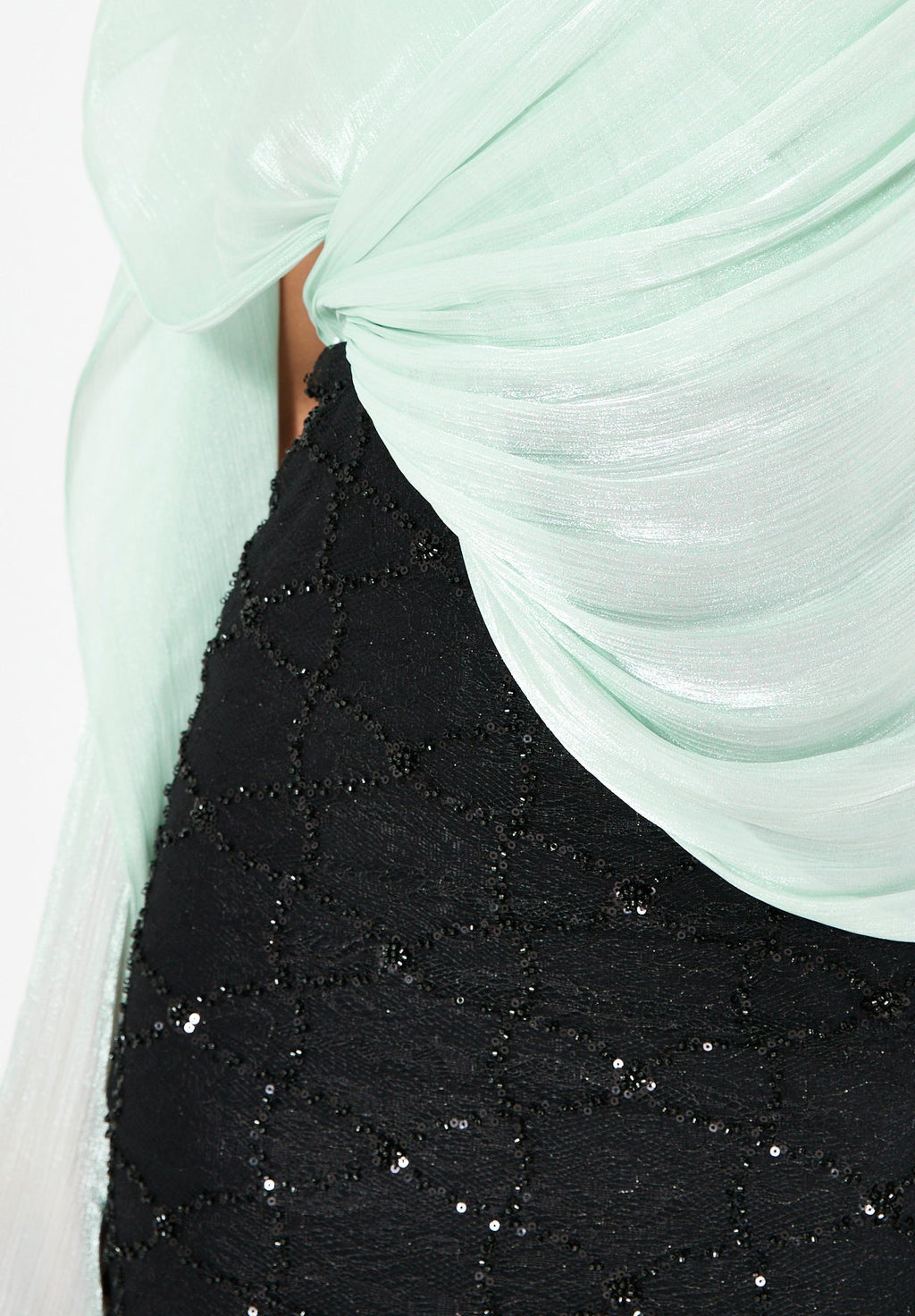 Draped Cape Overlay Gown with Beaded Lace Skirt