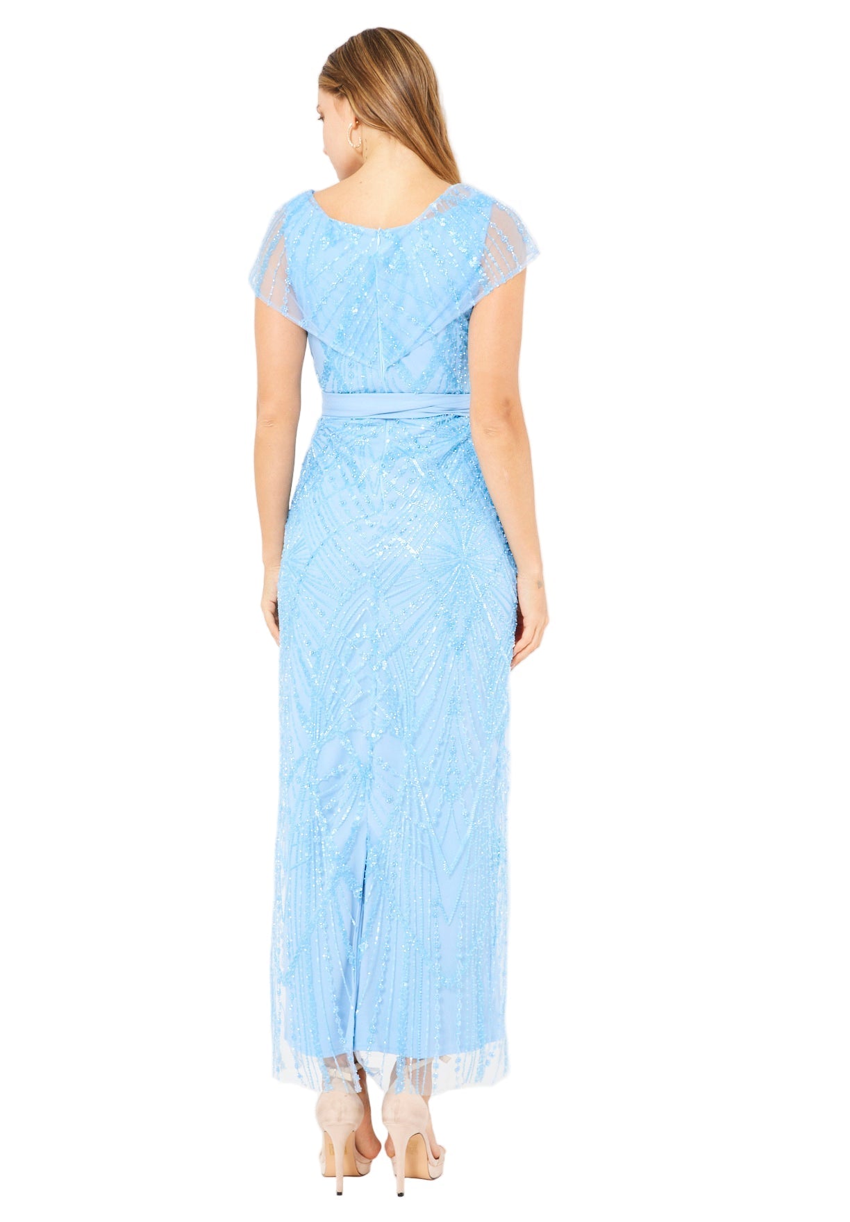 Tulle-Draped Embellished Column Gown