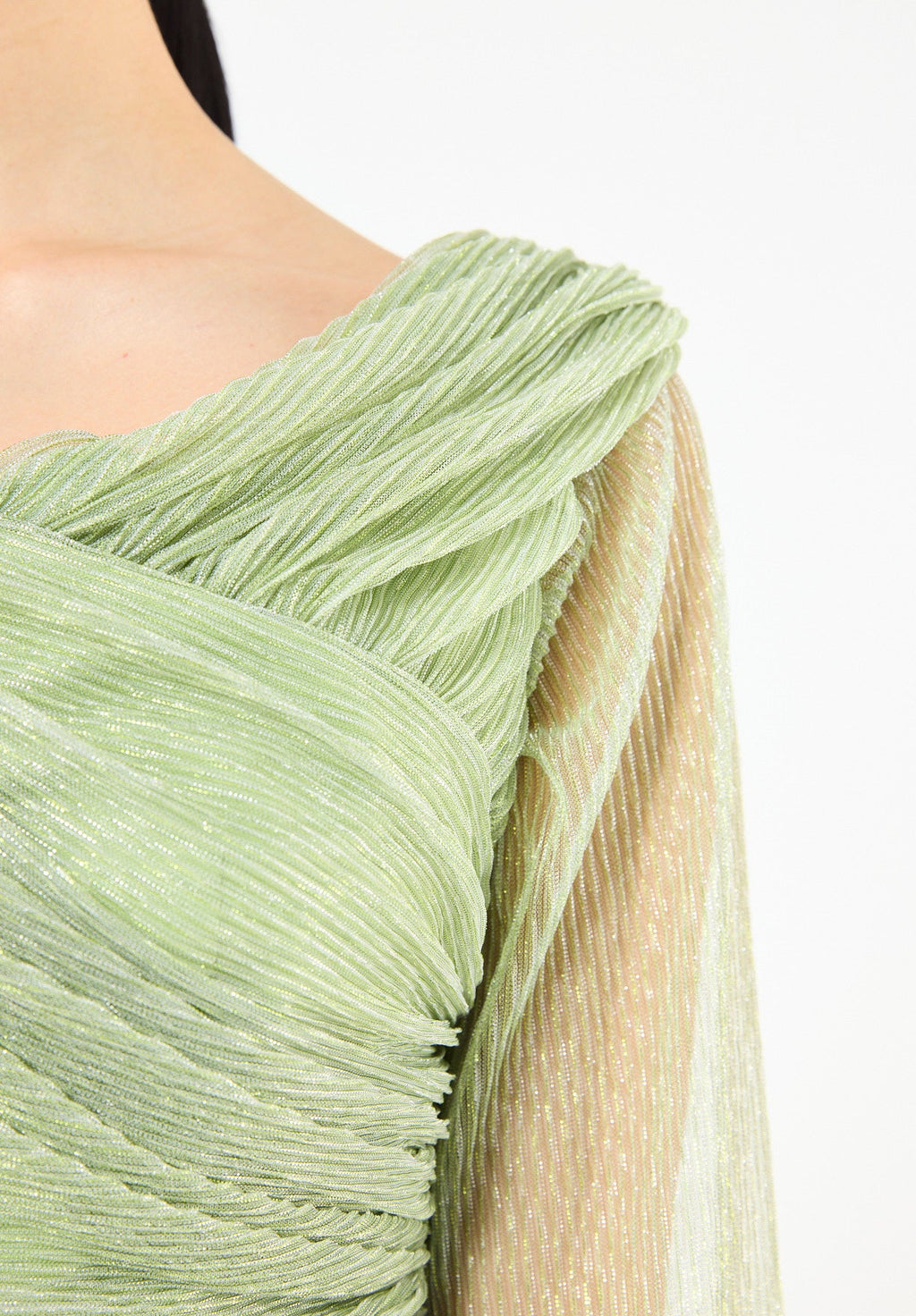 Draped Shimmer Gown with Flowing Sleeves