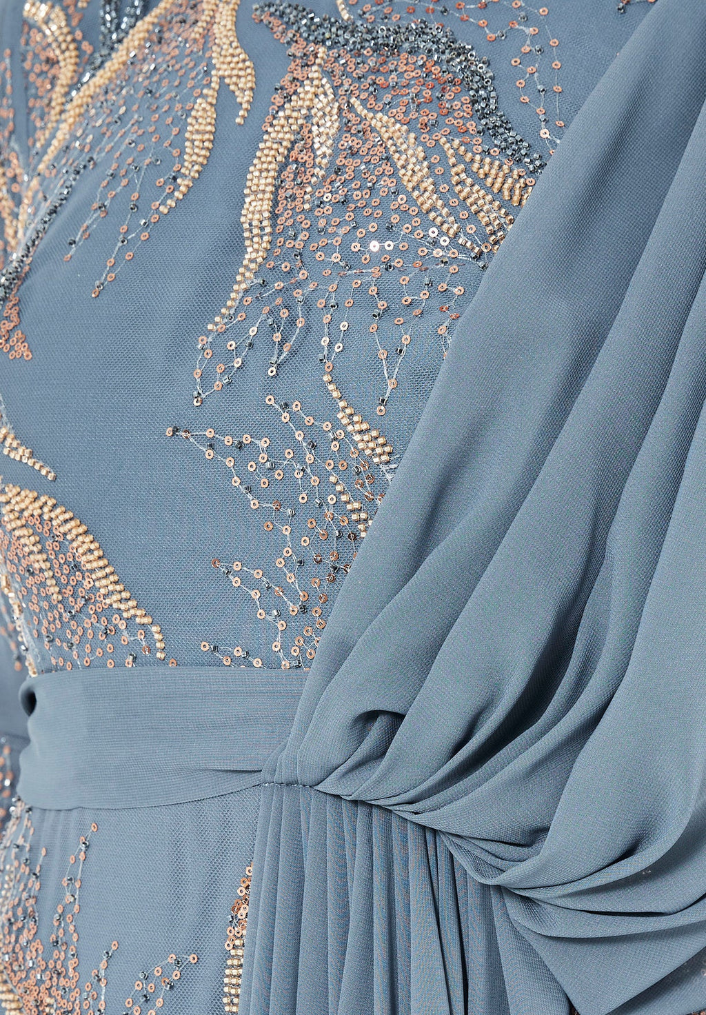 Embellished Gown with Draped Shoulder Detail