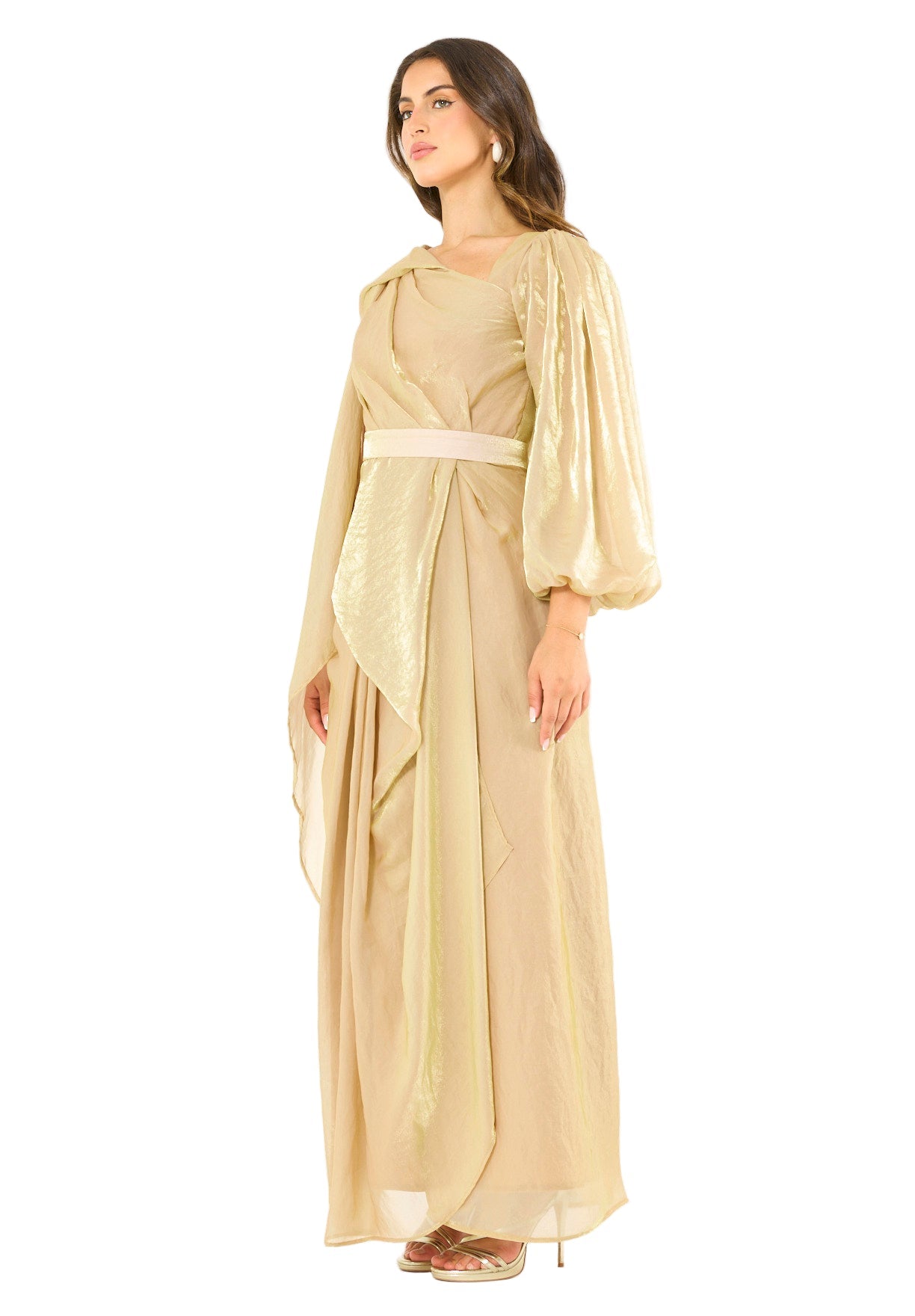 Asymmetric Draped Satin-Finish Evening Gown