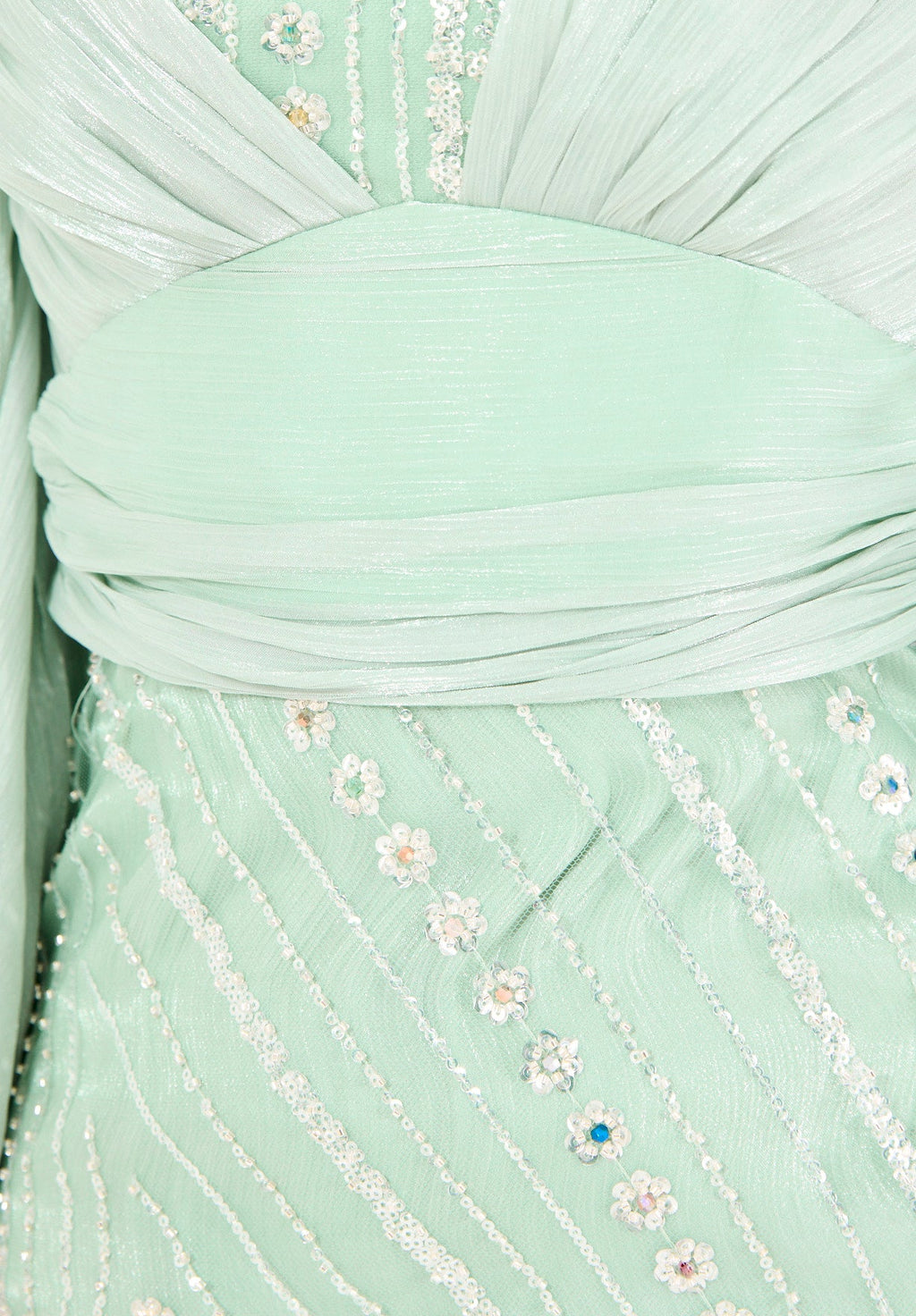 Embellished Fitted Gown with Organza Drape