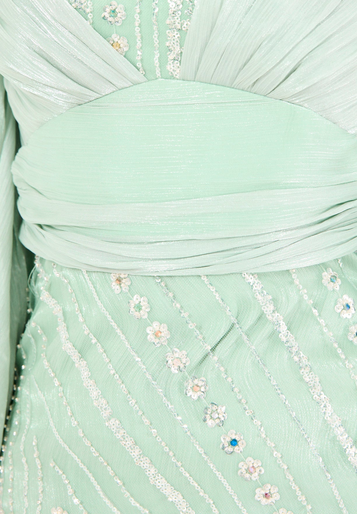 Embellished Fitted Gown with Organza Drape