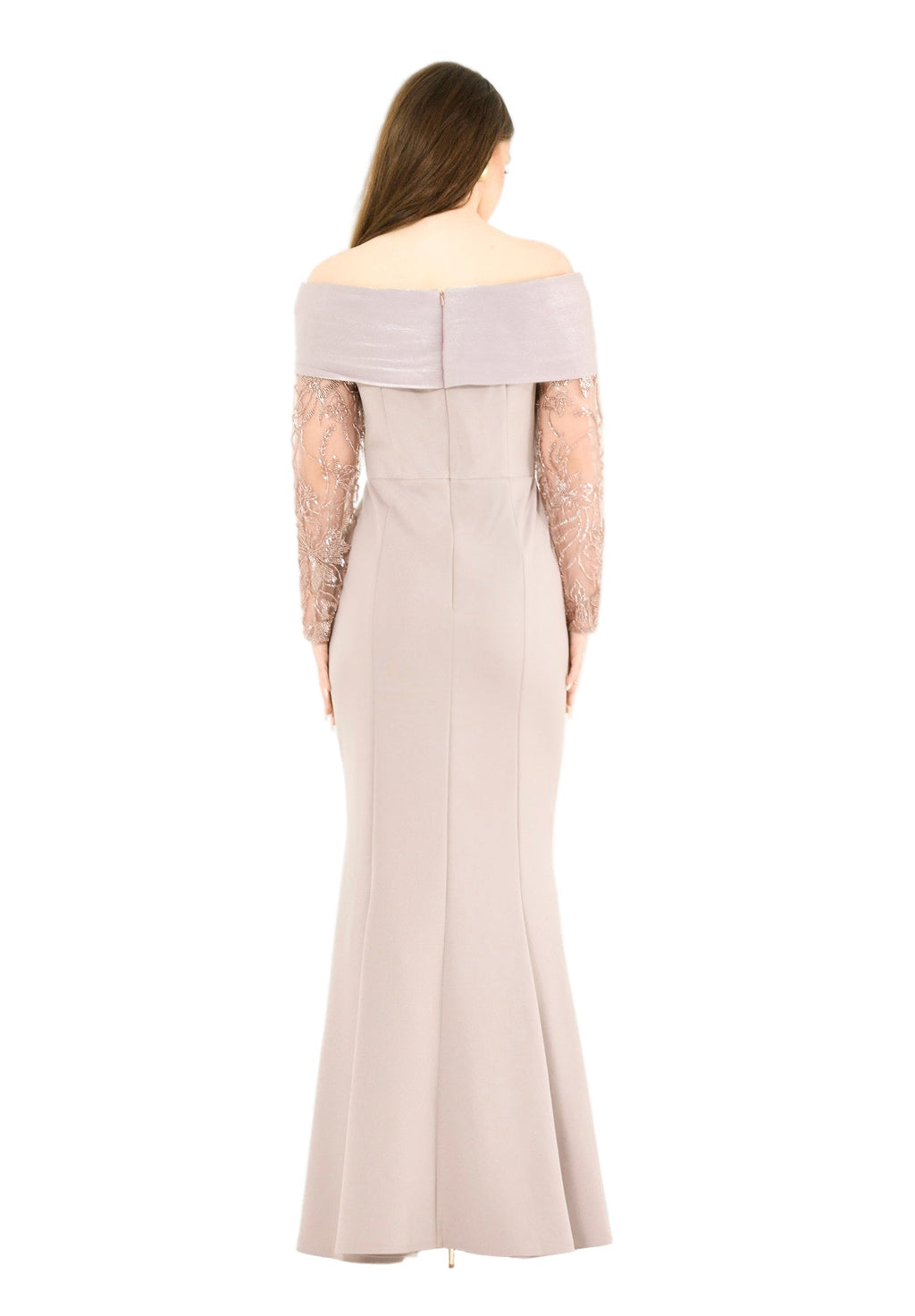 Off-Shoulder with Sheer Embellished Sleeves