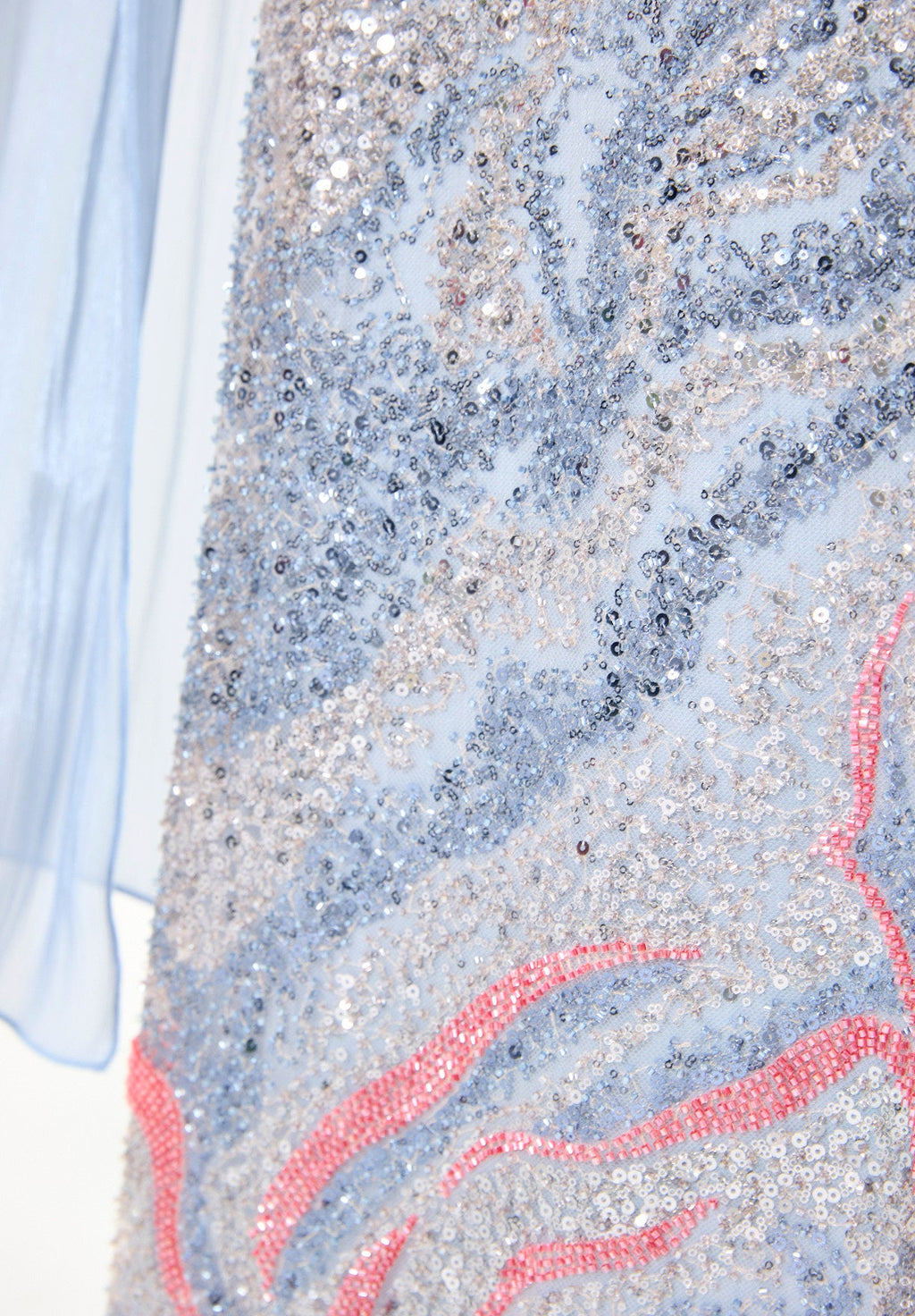 Coral Ombre Sequin Gown with Organza Cape Overlay