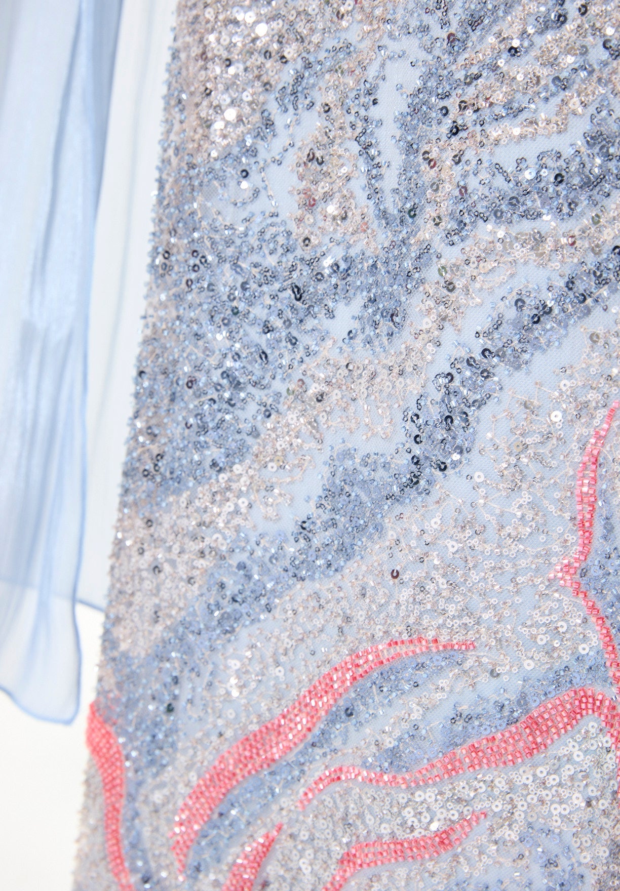 Coral Ombre Sequin Gown with Organza Cape Overlay