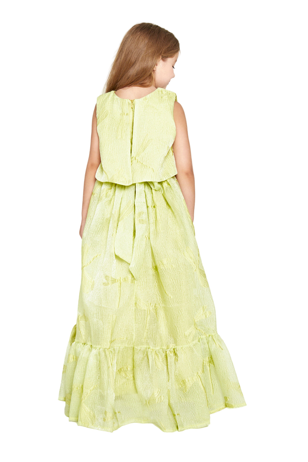 Crystal Brooch Accent Ruffle Hem Dress