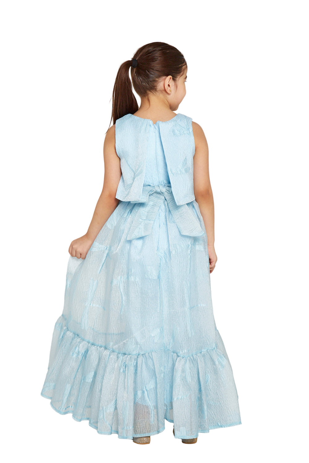 Crystal Brooch Accent Ruffle Hem Dress