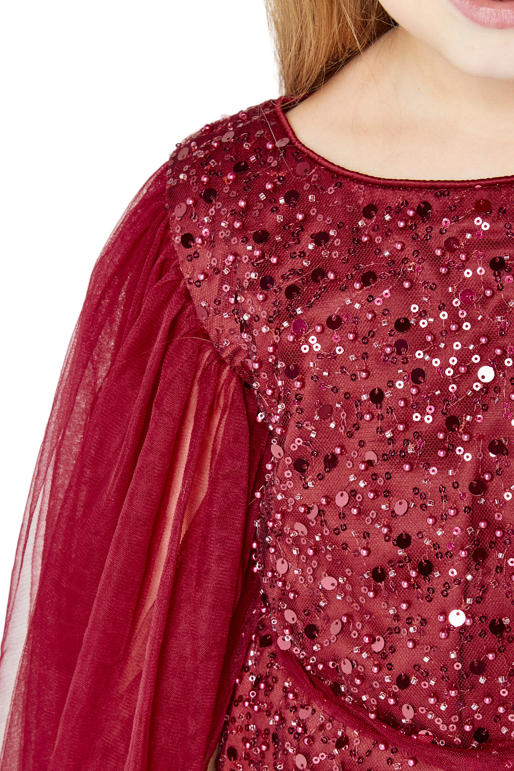 Scarlet Sparkle Embellished Tulle Gown