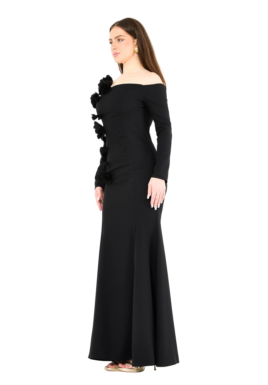 3D Floral Applique Elegance Off-Shoulder Gown