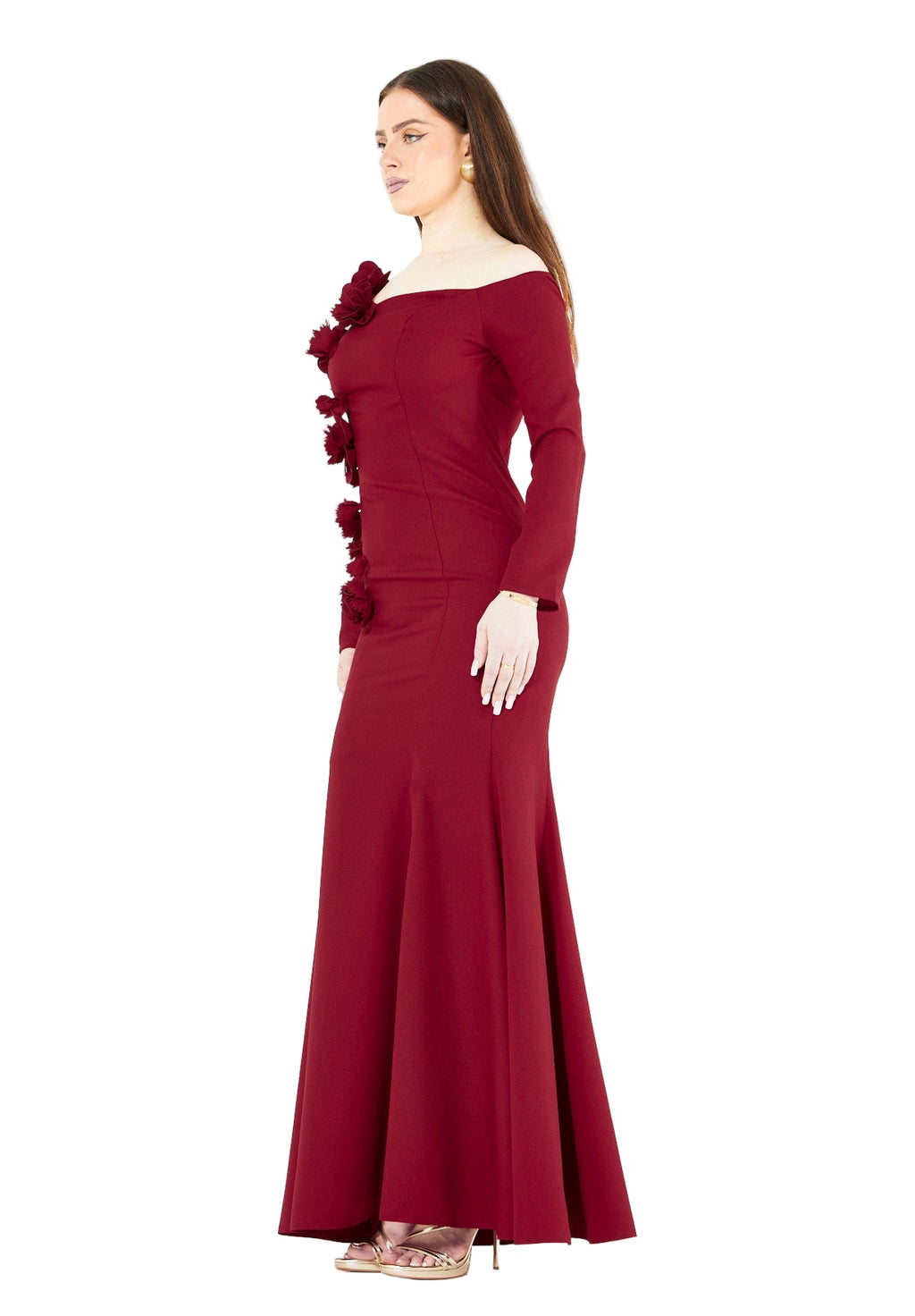 3D Floral Applique Elegance Off-Shoulder Gown