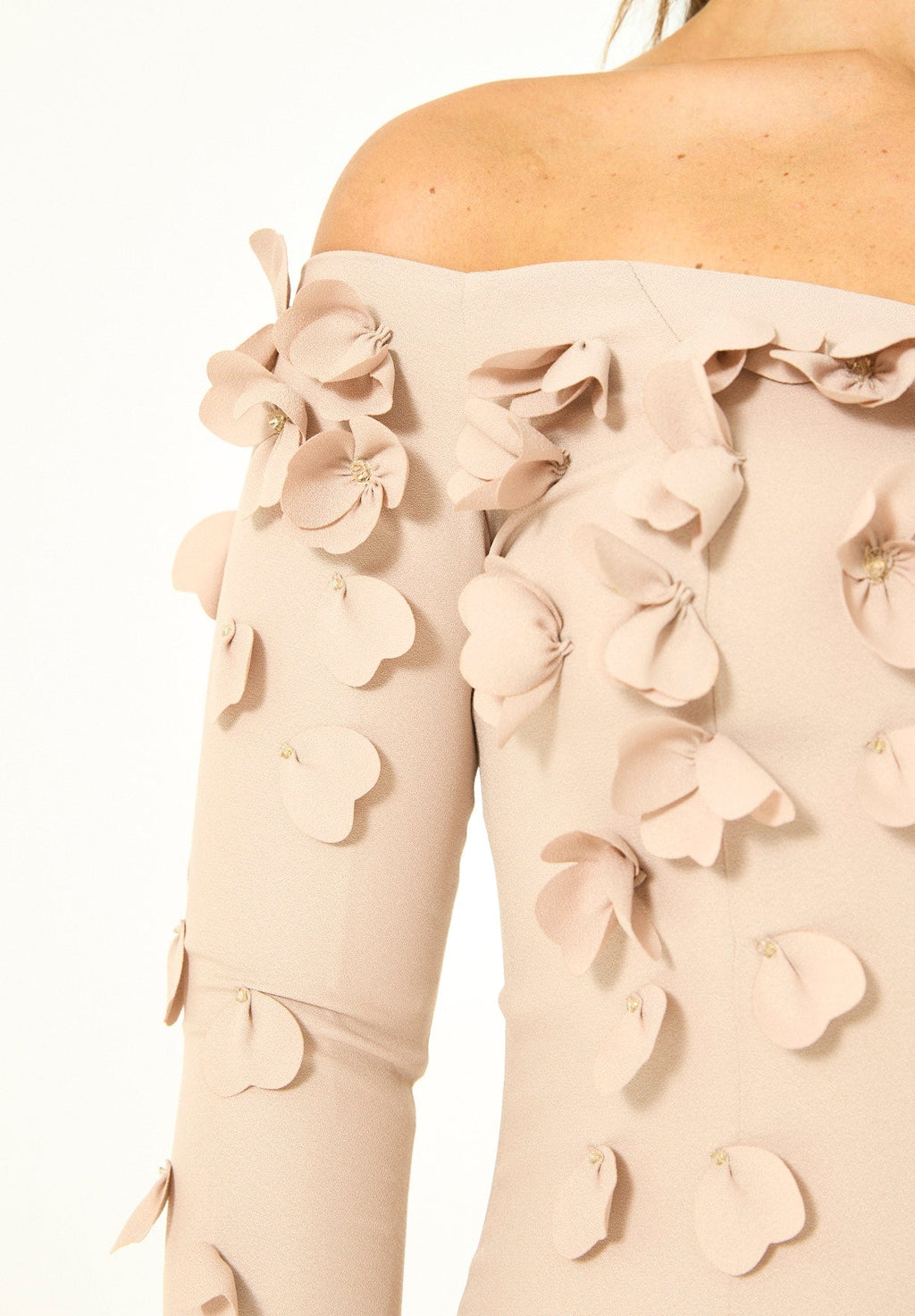 Elegant 3D Petal Adorned Off-Shoulder Gown