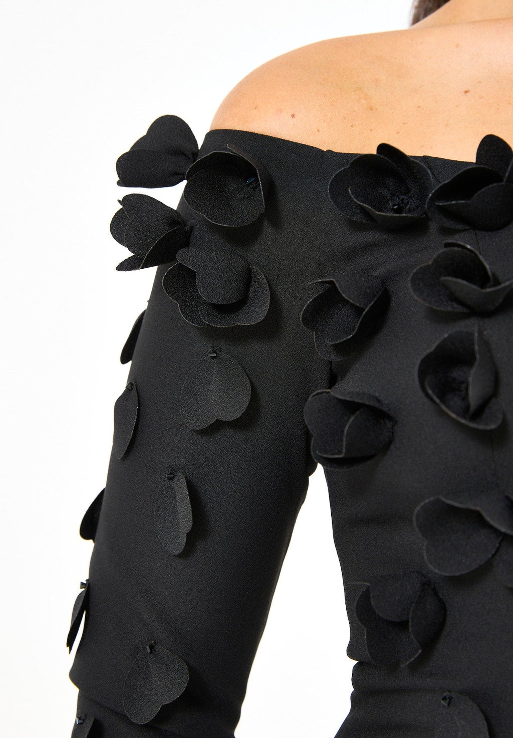 Elegant 3D Petal Adorned Off-Shoulder Gown