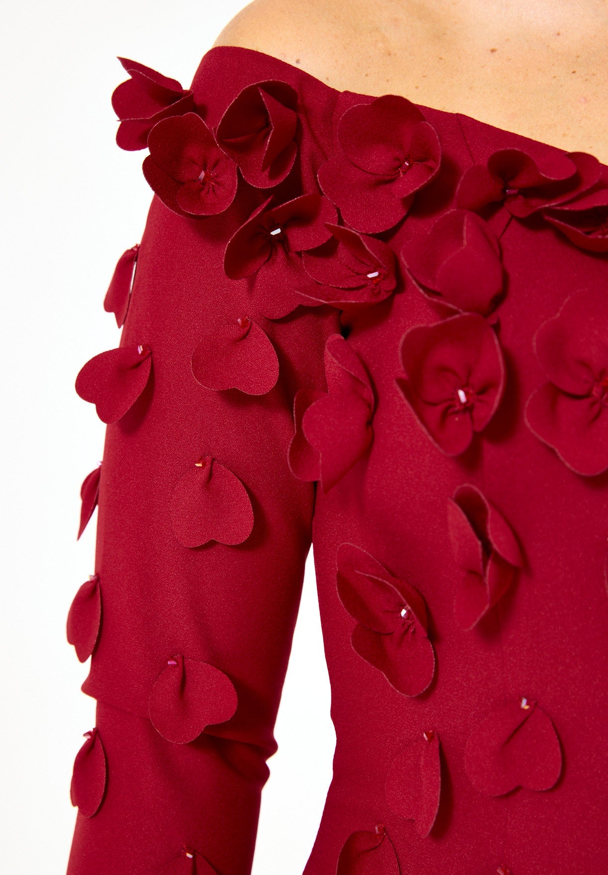 Elegant 3D Petal Adorned Off-Shoulder Gown