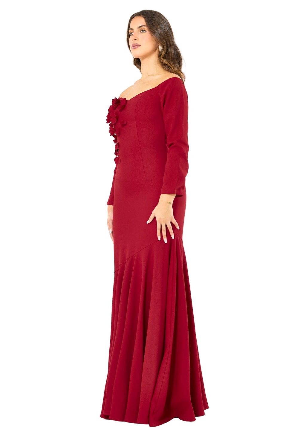 Elegant 3D Petal Adorned Off-Shoulder Gown