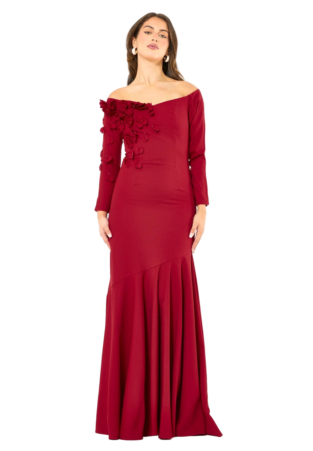 Elegant 3D Petal Adorned Off-Shoulder Gown