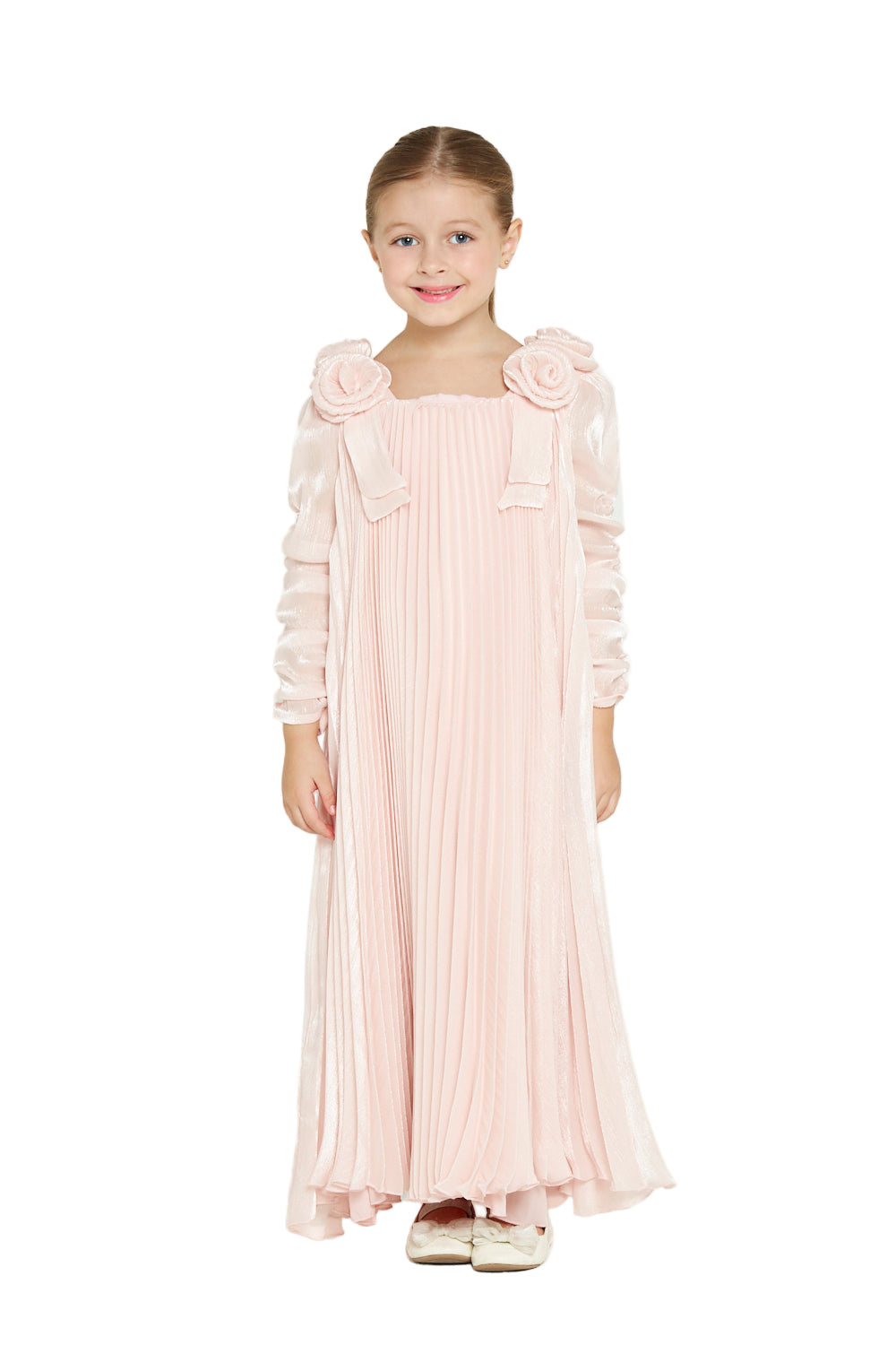 Pleated Organza Rosette Gown