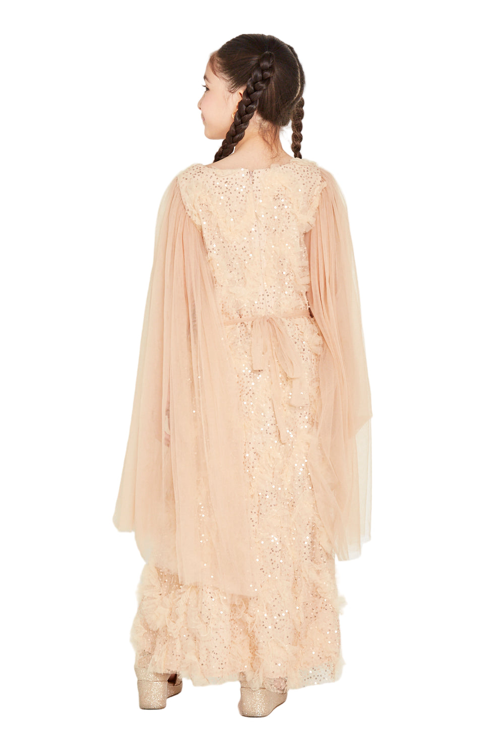 Sequin Tulle Cape Dress