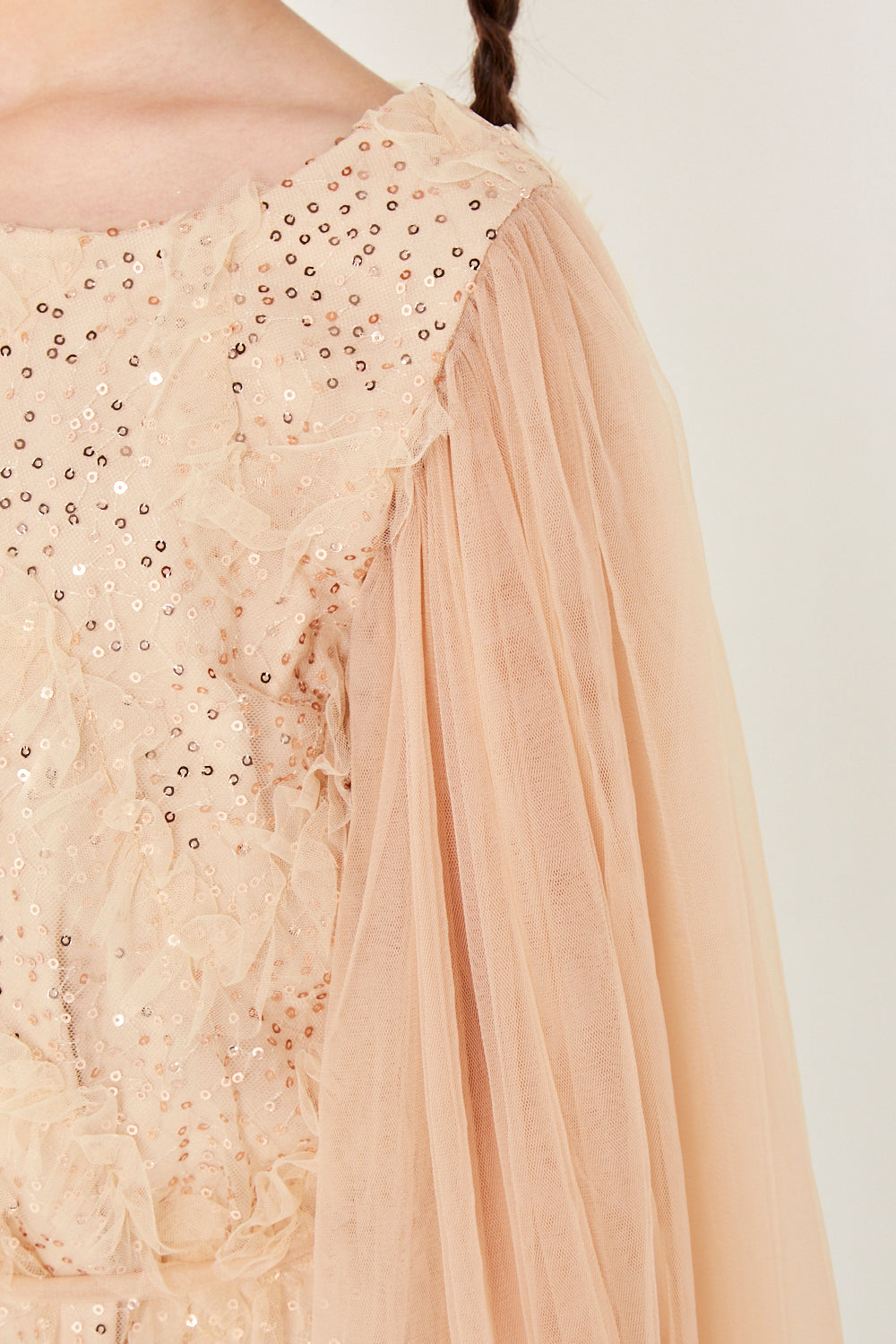 Sequin Tulle Cape Dress