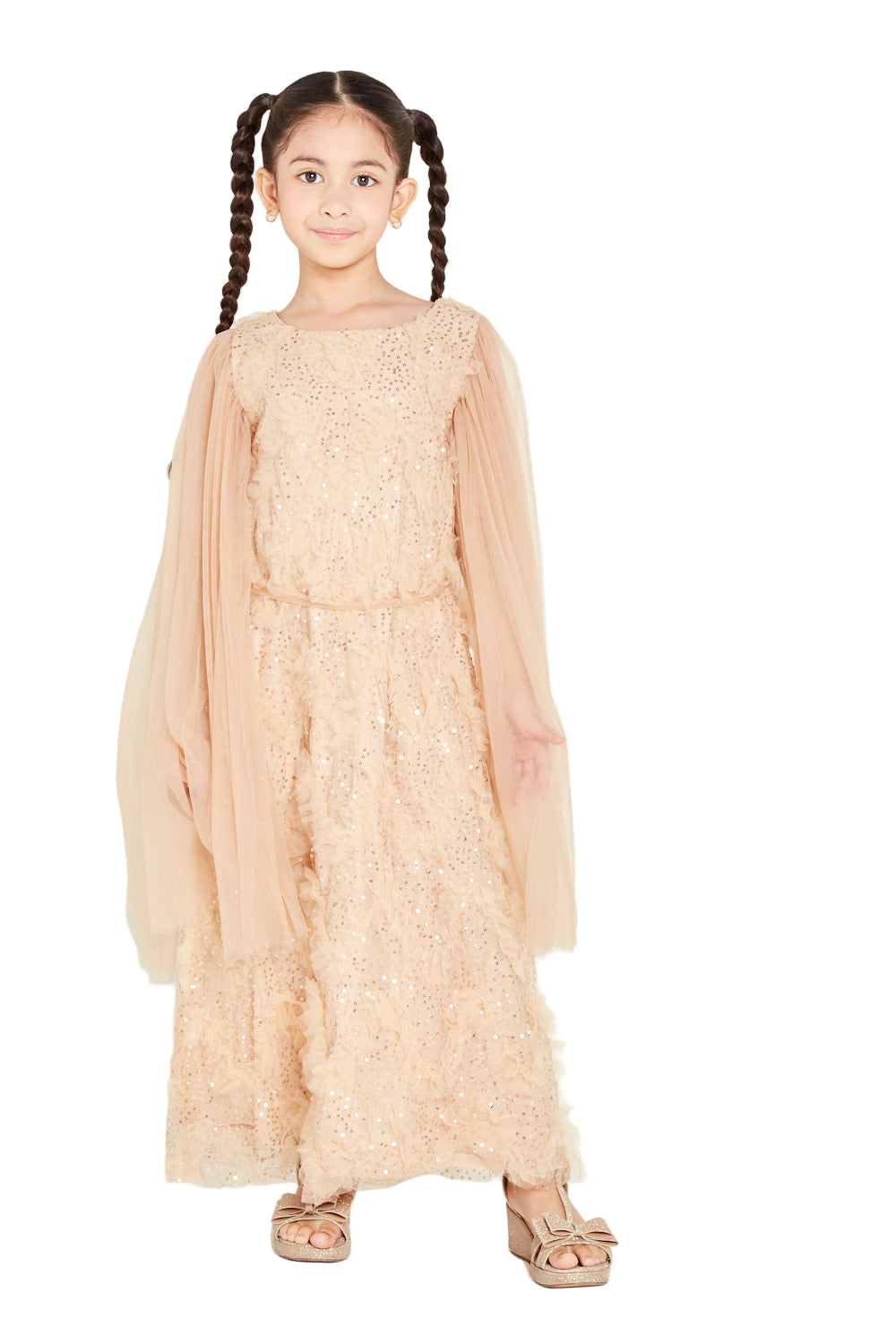 Sequin Tulle Cape Dress