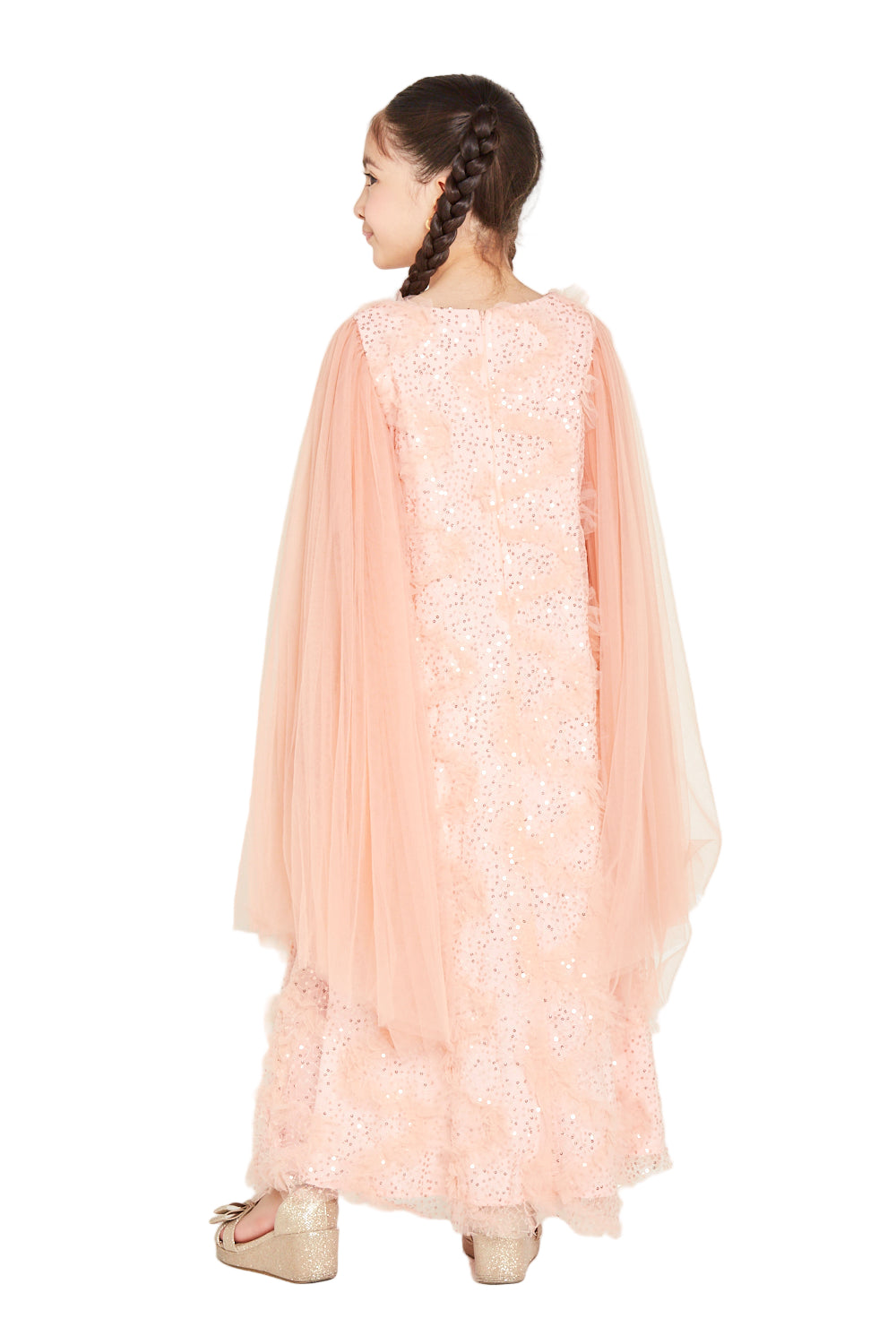 Sequin Tulle Cape Dress