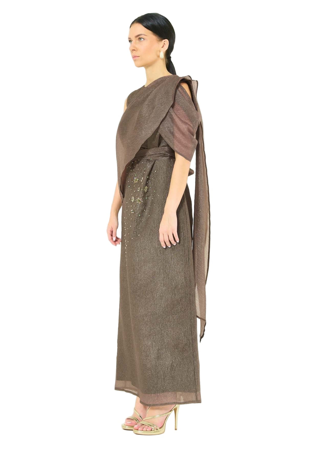 Embellished Drape Overlay Gown