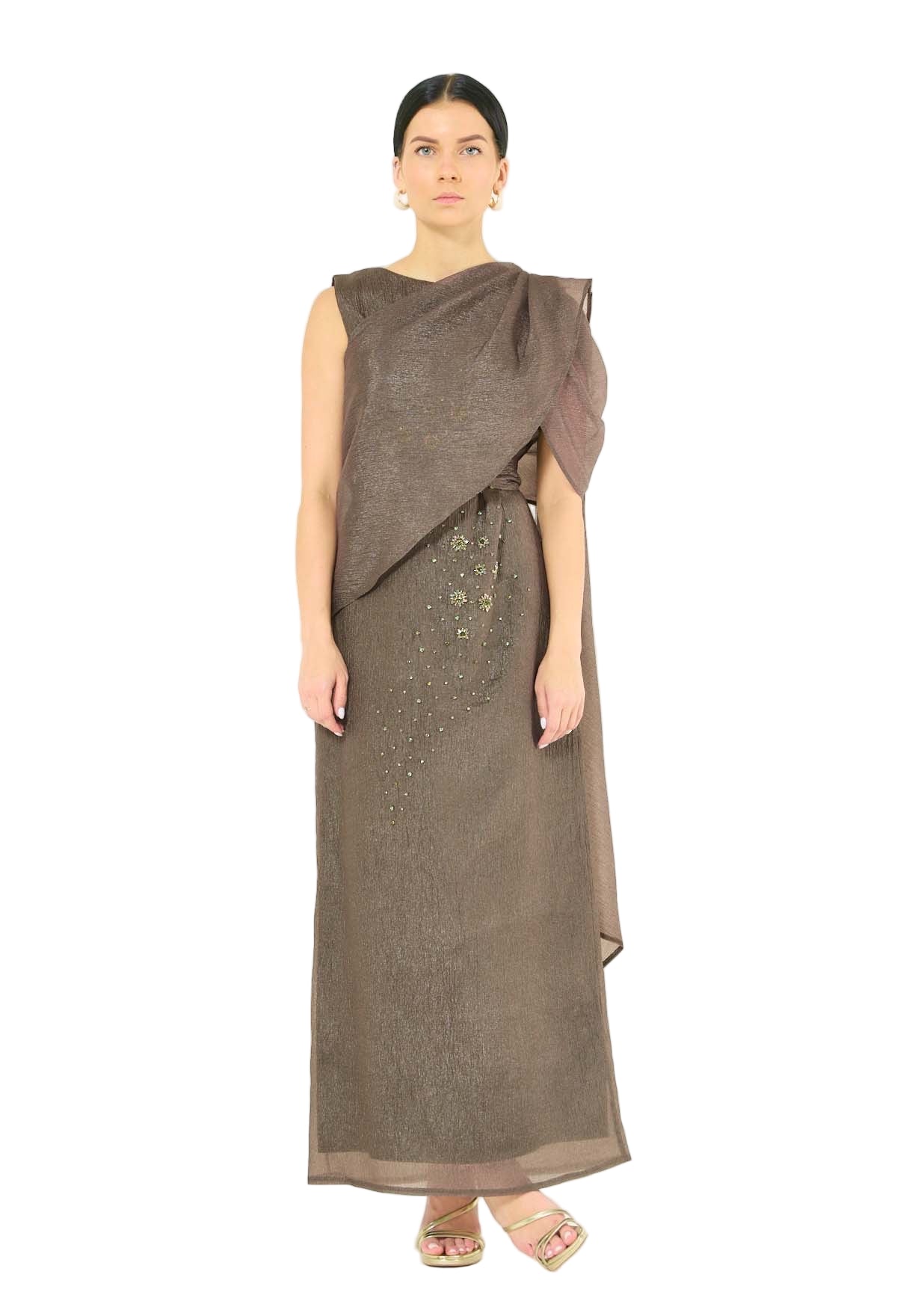 Embellished Drape Overlay Gown