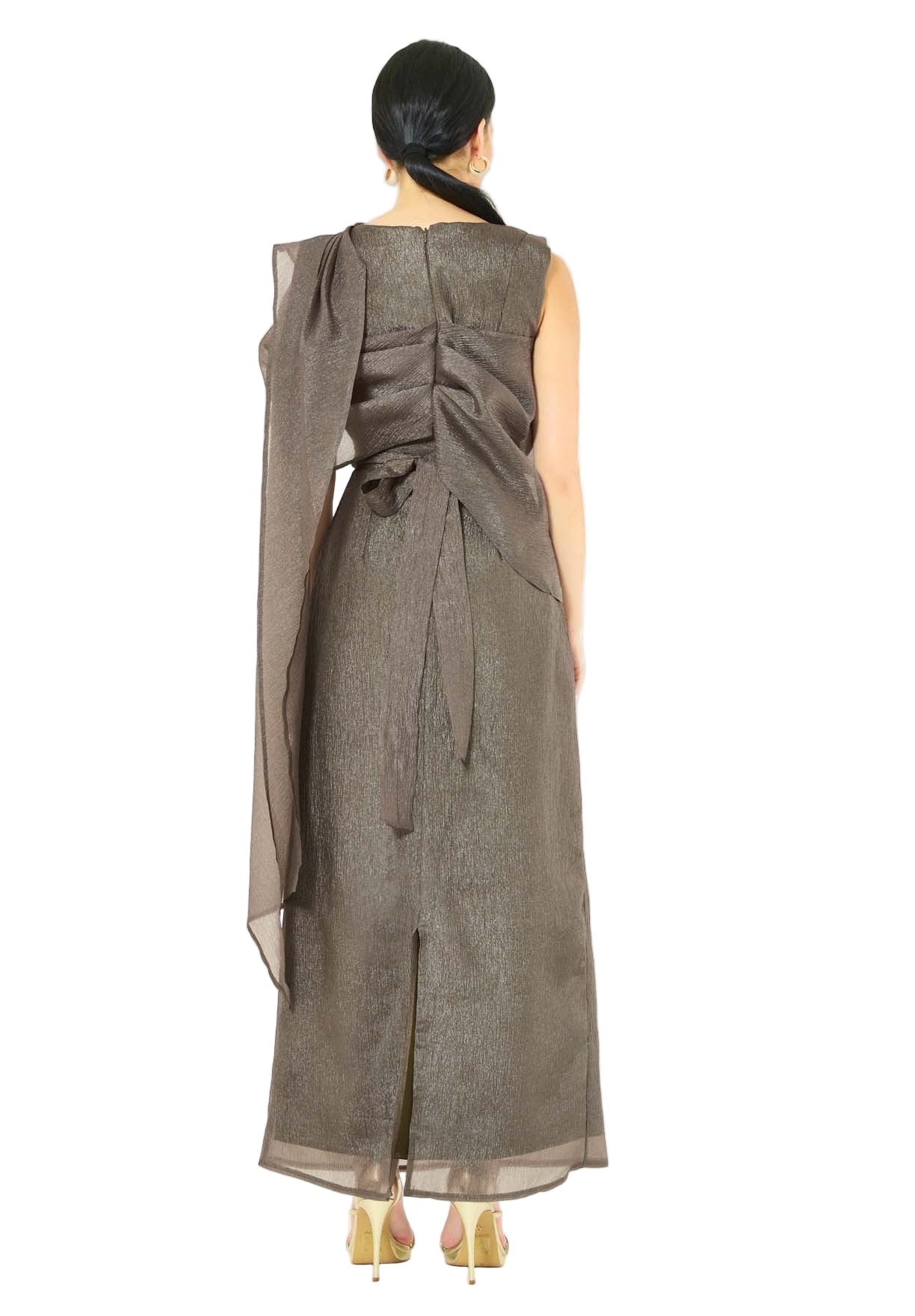 Embellished Drape Overlay Gown