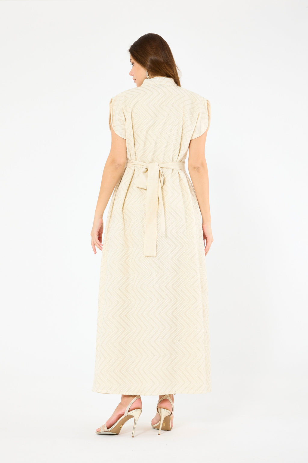 Herringbone Pattern Open-Front Bisht & Dress Set