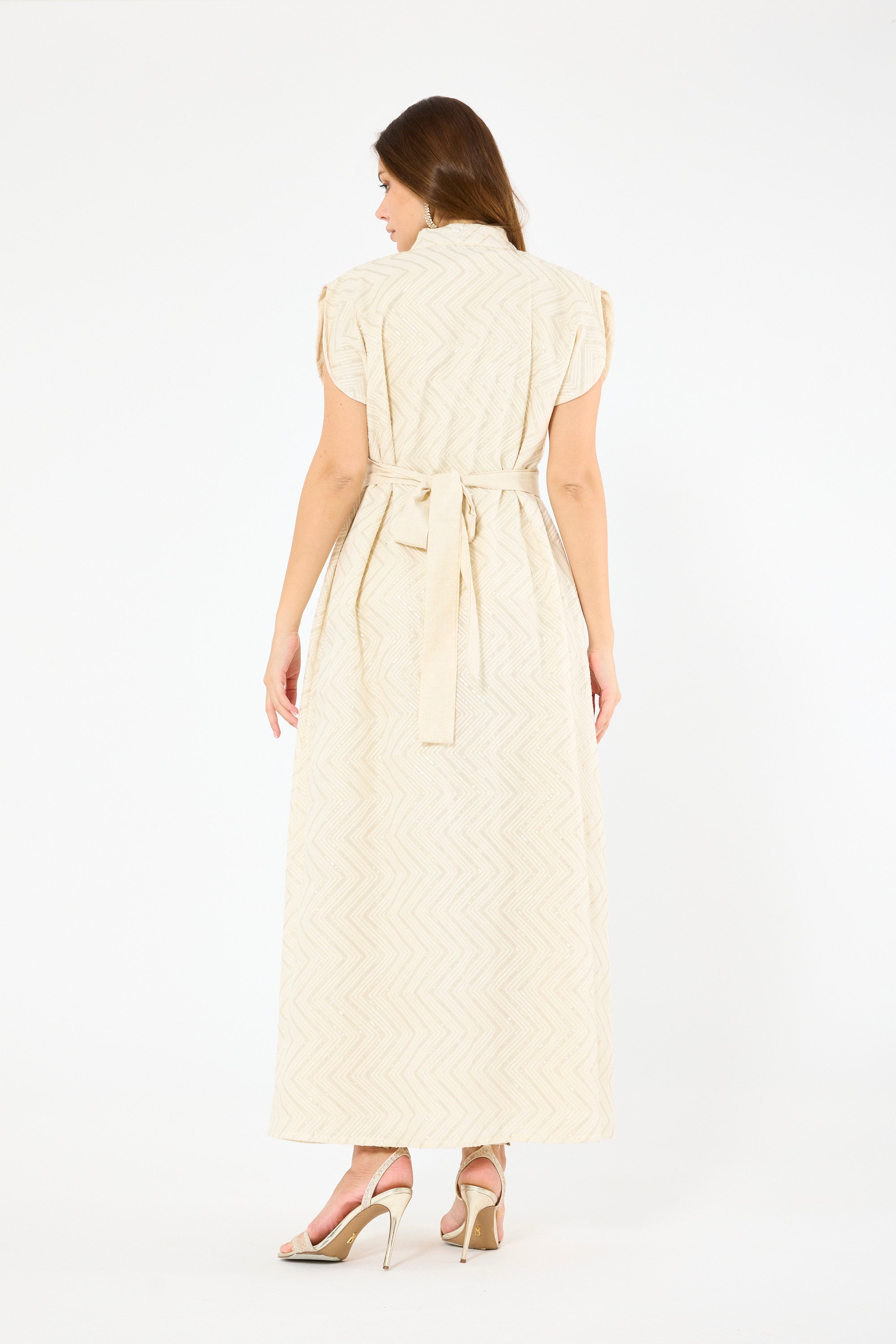 Herringbone Pattern Open-Front Bisht & Dress Set