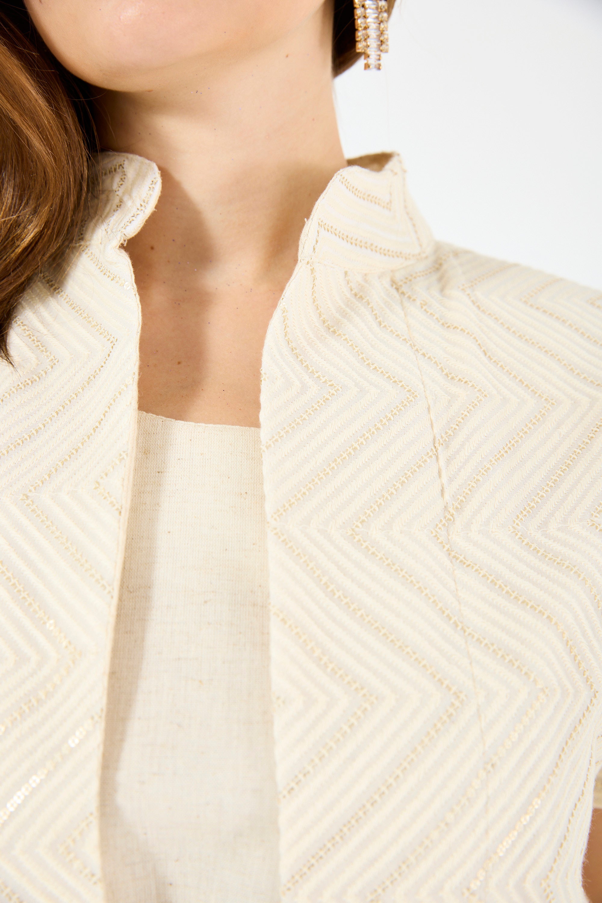 Herringbone Pattern Open-Front Bisht & Dress Set